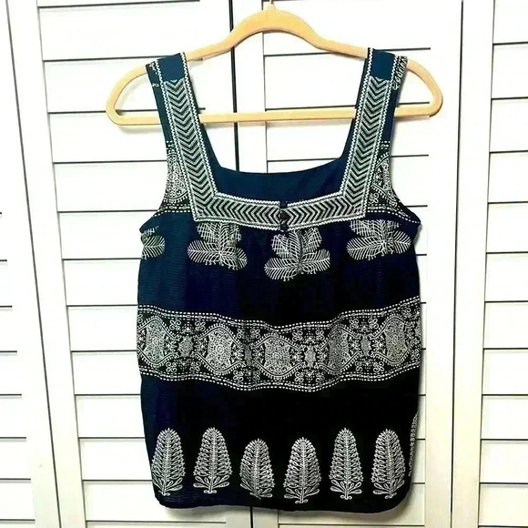 Lucky Brand Square Neck Boho Tank Top Size Small Black & White - Picture 1 of 11
